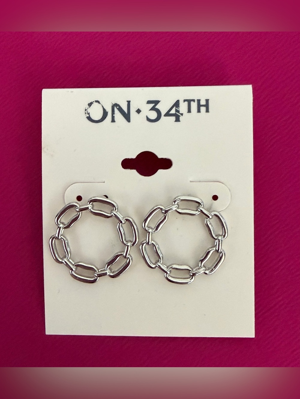 On 34th Silver Chain-Link Circle Pierced Earrings NWT